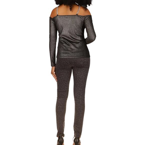 NWT! Michael Kors Velvet Chain Cold-Shoulder Shimmer Top - Size XL - Picture 6 of 10